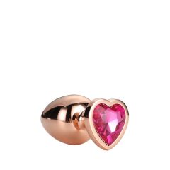   Iubire strălucitoare - dildo anal de aluminiu cu piatră în formă de inimă (aur roz)