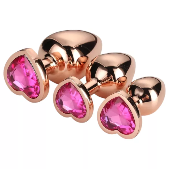 Gleaming Love - set plug anal inimă - rosegold - 3 piese