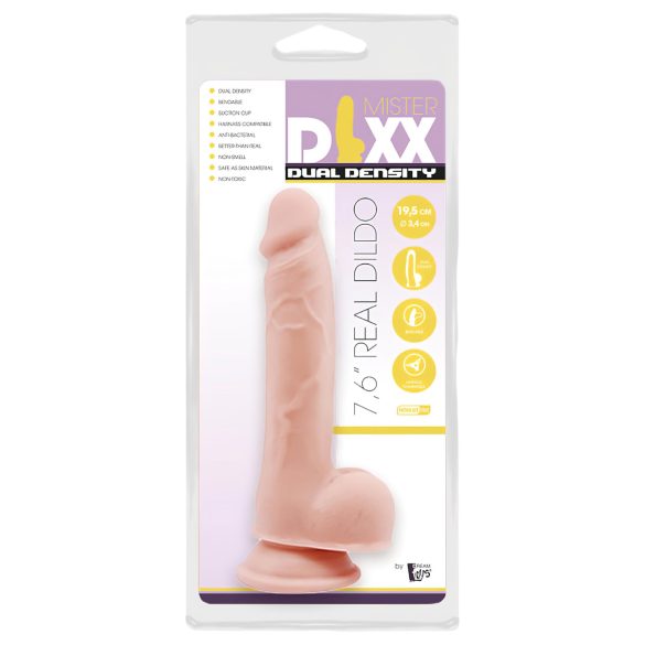 Mr. Dixx 7.6 - dildo cu ventuză și testicule - culoare natur, 19,5cm