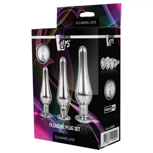 Gleaming Love - set de dopuri anale de lux (argintiu, 3 piese)