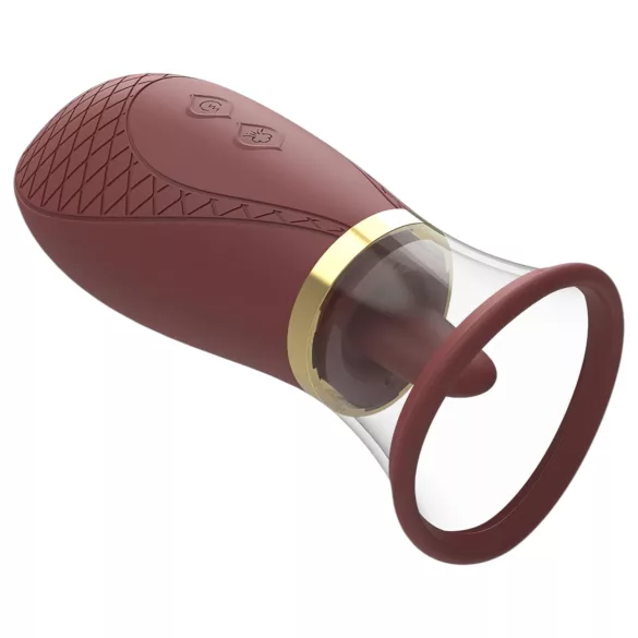 Dreamtoys Roxy - vibrator cu funcție de sucțiune și lins - bordó