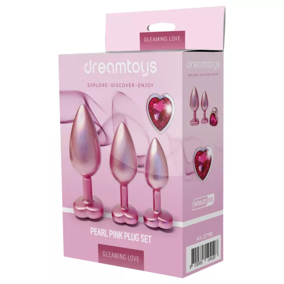 Dreamtoys Gleaming Love - set de dopuri anale în formă de inimă (roz)