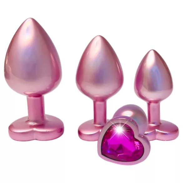 Dreamtoys Gleaming Love - set de dopuri anale în formă de inimă (roz)