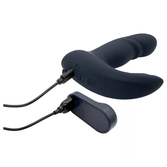 Dreamtoys Pulz - vibrator anal cu mișcare de împingere și telecomandă (albastru)