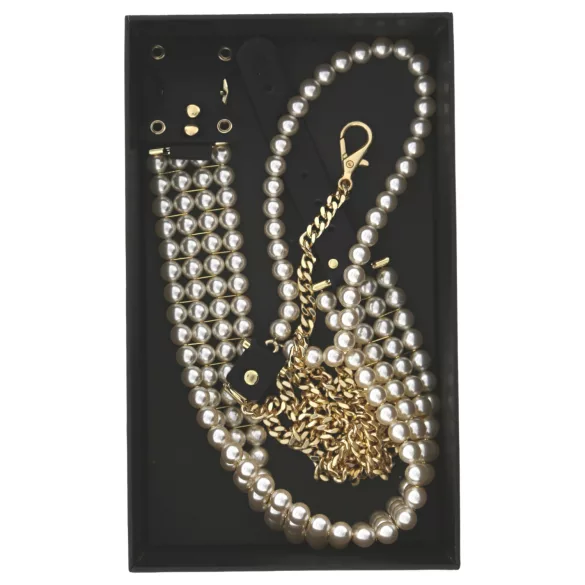 Allure - choker cu perle și lesă - negru
