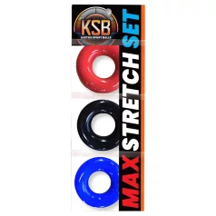   Kiotos Max-Stretch - set de inele pentru penis extensibile (negru/roșu/albastru)