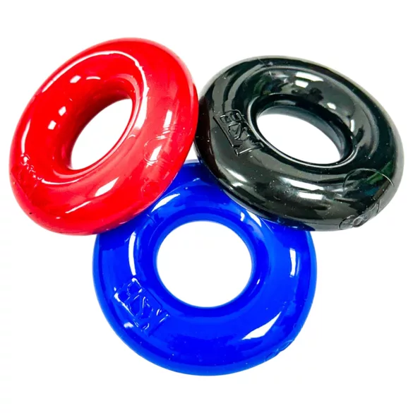 Kiotos Max-Stretch - set de inele pentru penis extensibile (negru/roșu/albastru)