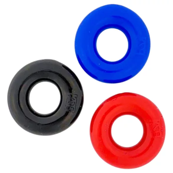 Kiotos Max-Stretch - set de inele pentru penis extensibile (negru/roșu/albastru)