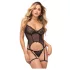 Zôf Jade - corset transparent cu portjartiere și tanga (negru)