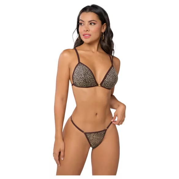 Zôf Nina - set de sutien și chilot tanga cu imprimeu leopard (maro)