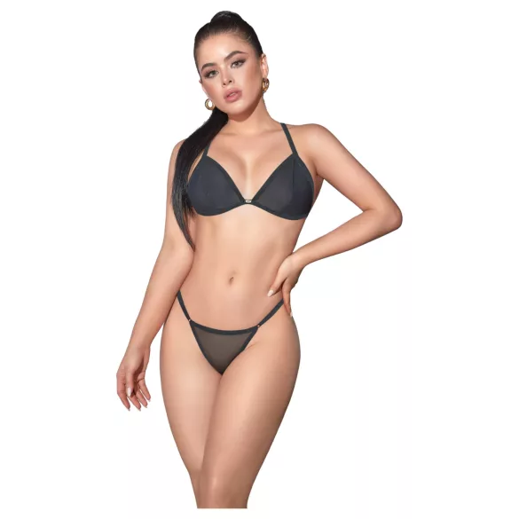 Zôf Nina - set de sutien și chilot tanga transparent (negru) - L/XL