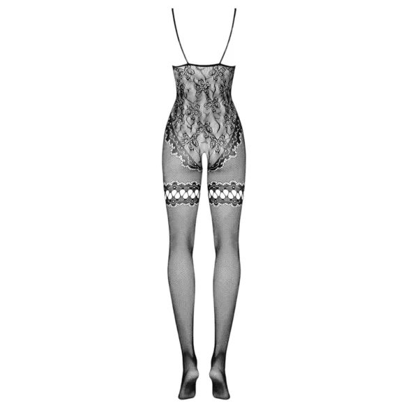 Obsessive - Catsuit cu model floral și plasă - negru (S-L)