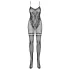 Obsessive - Catsuit cu model floral și plasă - negru (S-L)