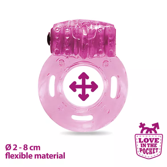 Love in the Pocket - inel pentru penis vibrator de unică folosință - roz