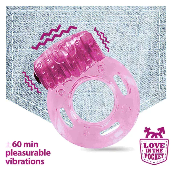 Love in the Pocket - inel pentru penis vibrator de unică folosință - roz