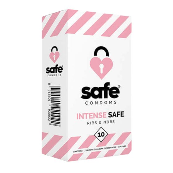 SAFE Intense Safe - prezervative cu nervuri și puncte (10 bucăți)