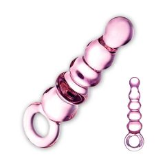 GLAS - dildo anal din sticlă cu perle (roz)