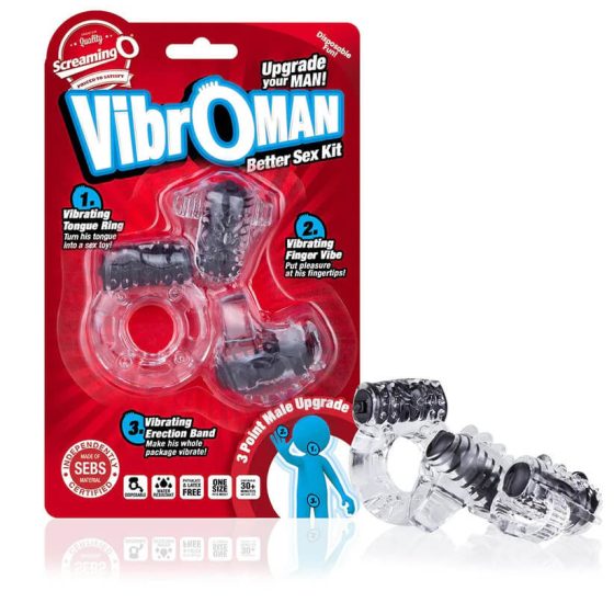 Screaming Vibroman - set inel vibrator penian - negru (3 piese)