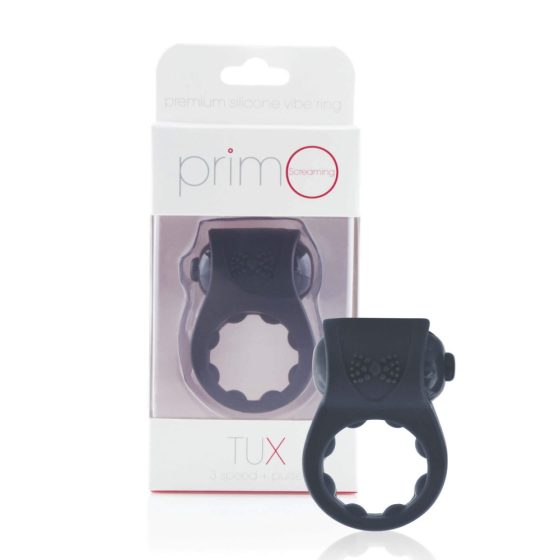 Screaming PrimO Tux - inel vibrator pentru penis, rezistent la apă (negru)