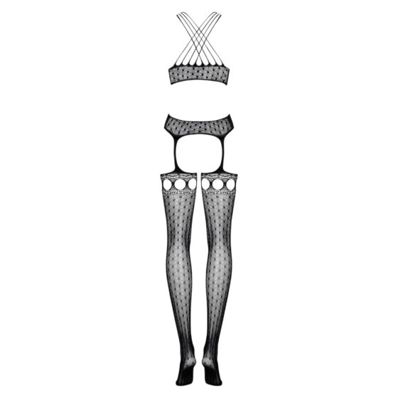 Set lenjerie Obsessive G313 - cu corset și multe curele de dantelă - negru (S-L)