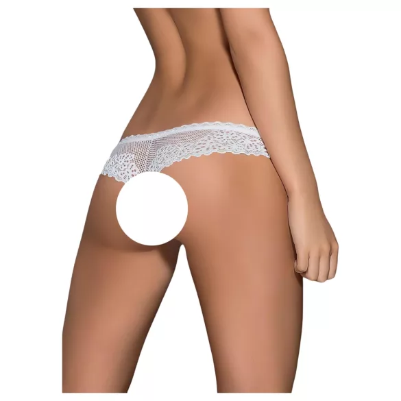 Obsessive - tanga deschis damă cu flori și fundiță - alb