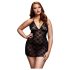 BACI Plus Size - babydoll cu dantelă și guler - negru (XL-XXL)