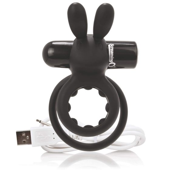 Screaming O Ohare - inel vibrator pentru penis, cu baterie, cu urechi de iepure (negru)
