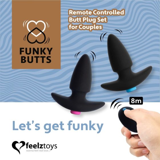 FEELZTOYS Funkybutts - set vibrator anal cu acumulator, rezistent la apă, cu control radio - (negru) -