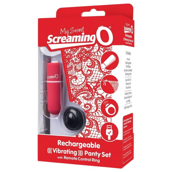 Screaming O - set chilot vibrator - roșu S-L