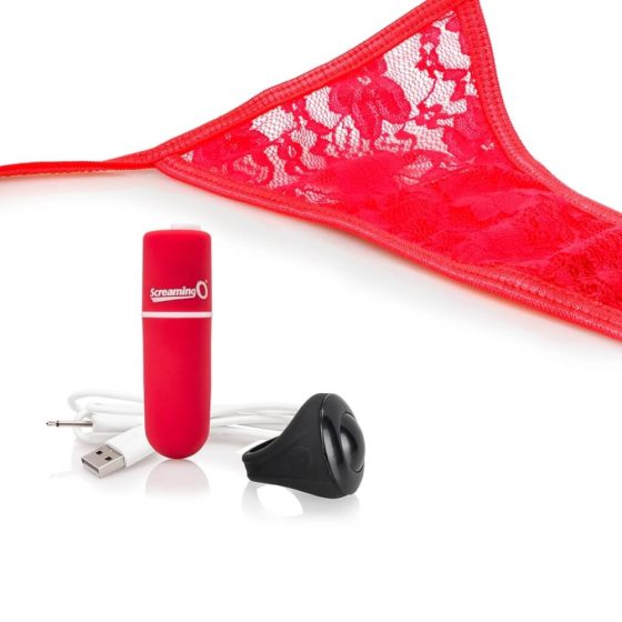 Screaming O Panty Set - vibrátor cu acumulator și cu telecomandă, în chiloți roșii - roșu (S-L)