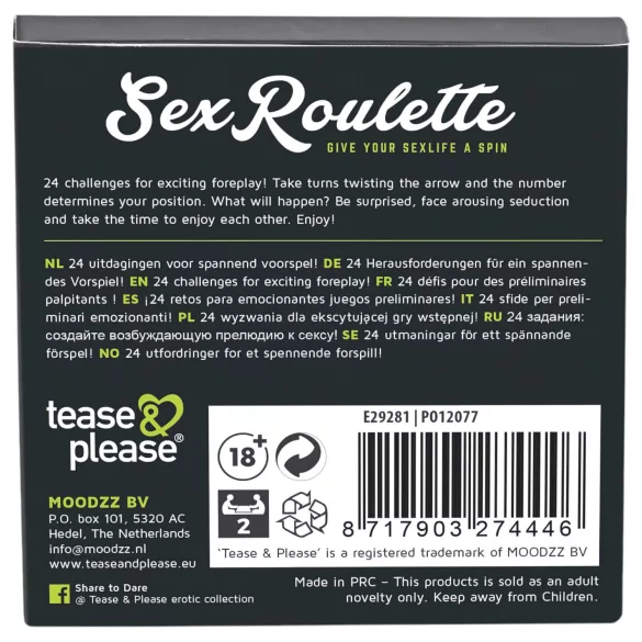 tease & please - Sex Roulette Foreplay - Joc de societate tip ruletă pentru preludiu, pentru cupluri