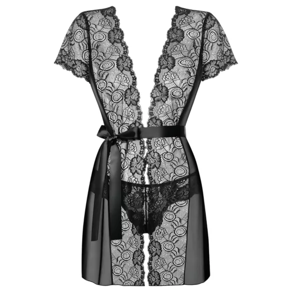 Obsessive - halat din dantelă cu tanga - negru - L/XL