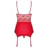 Obsessive Lovica - Set roșu cu top dantelat și chiloți tanga cu jartiere - L/XL