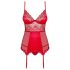 Obsessive Lovica - Set roșu cu top dantelat și chiloți tanga cu jartiere - L/XL