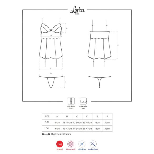 Obsessive Lovica - top cu portjartier din dantelă și tanga (roșu) - L/XL