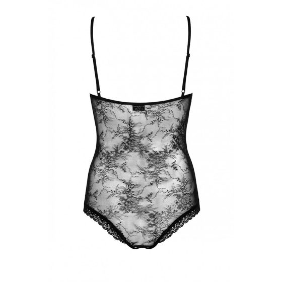 Obsessive Slevika - Body din dantelă deschis, cu șireturi în față (negru) - L/XL