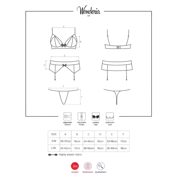 Obsessive - set lenjerie sexy brodată - dantelă neagră - L/XL