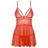 Obsessive 838-BAB-3 - Babydoll și chilot din dantelă seducătoare (roșu) - L/XL
