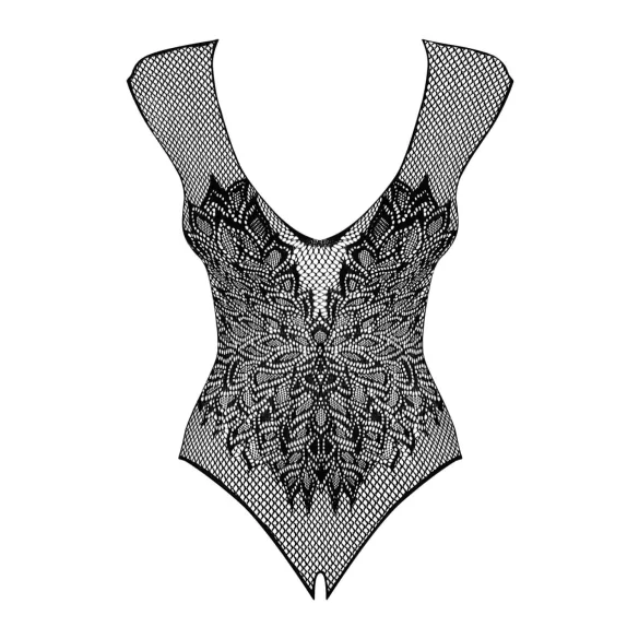 Obsessive B112 - body sexy deschis negru cu aripi de înger din plasă