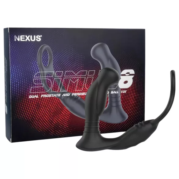 Nexus Simul8 - inel penian vibrator cu dildo anal (negru)