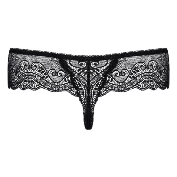 Obsessive - tanga din dantelă cu pietre pentru femei - negru