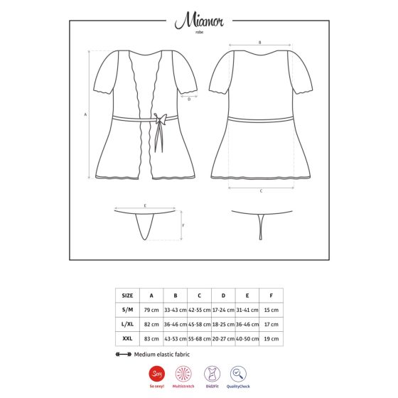 Obsessive Miamor Robe - halat cu manșete de dantelă și tanga (alb)