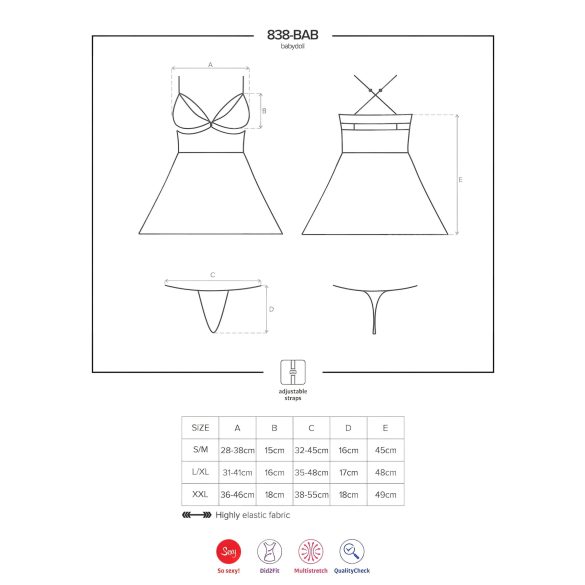 Obsessive - Babydoll dantelat transparent - set lenjerie sexy negru