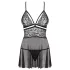 Obsessive - Babydoll dantelat transparent - set lenjerie sexy negru - L/XL