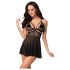 Obsessive - Babydoll dantelat transparent - set lenjerie sexy negru - 2XL/3XL