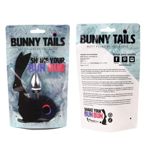 FEELZTOYS Bunny Tails - dildo anal metalic cu coadă de iepuraş (argintiu-negru)