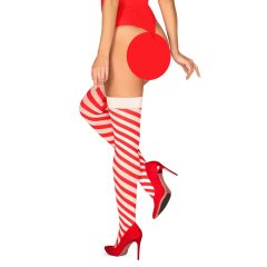 Obsessive Kissmass - ciorap de damă cu dungi (roșu-alb)