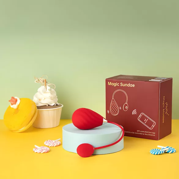 Magic Motion Sundae - ou vibrator purtabil controlat prin aplicație (roșu)