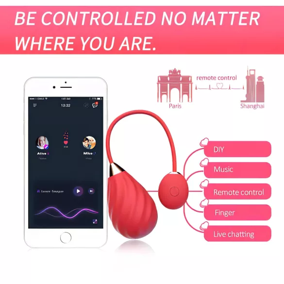 Magic Motion Sundae - ou vibrator purtabil controlat prin aplicație (roșu)
