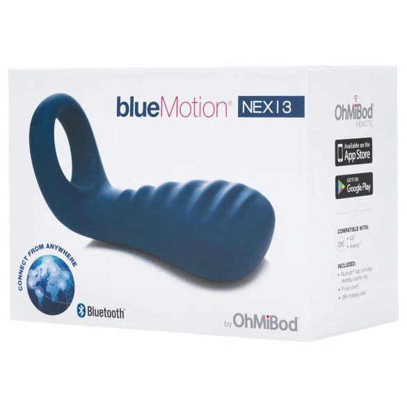 OHMIBOD Bluemotion Nex 3 - inel smart vibrațional pentru penis (albastru)